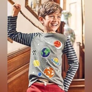 Mini Boden Space long sleeve graphic shirt with glow in the dark planets